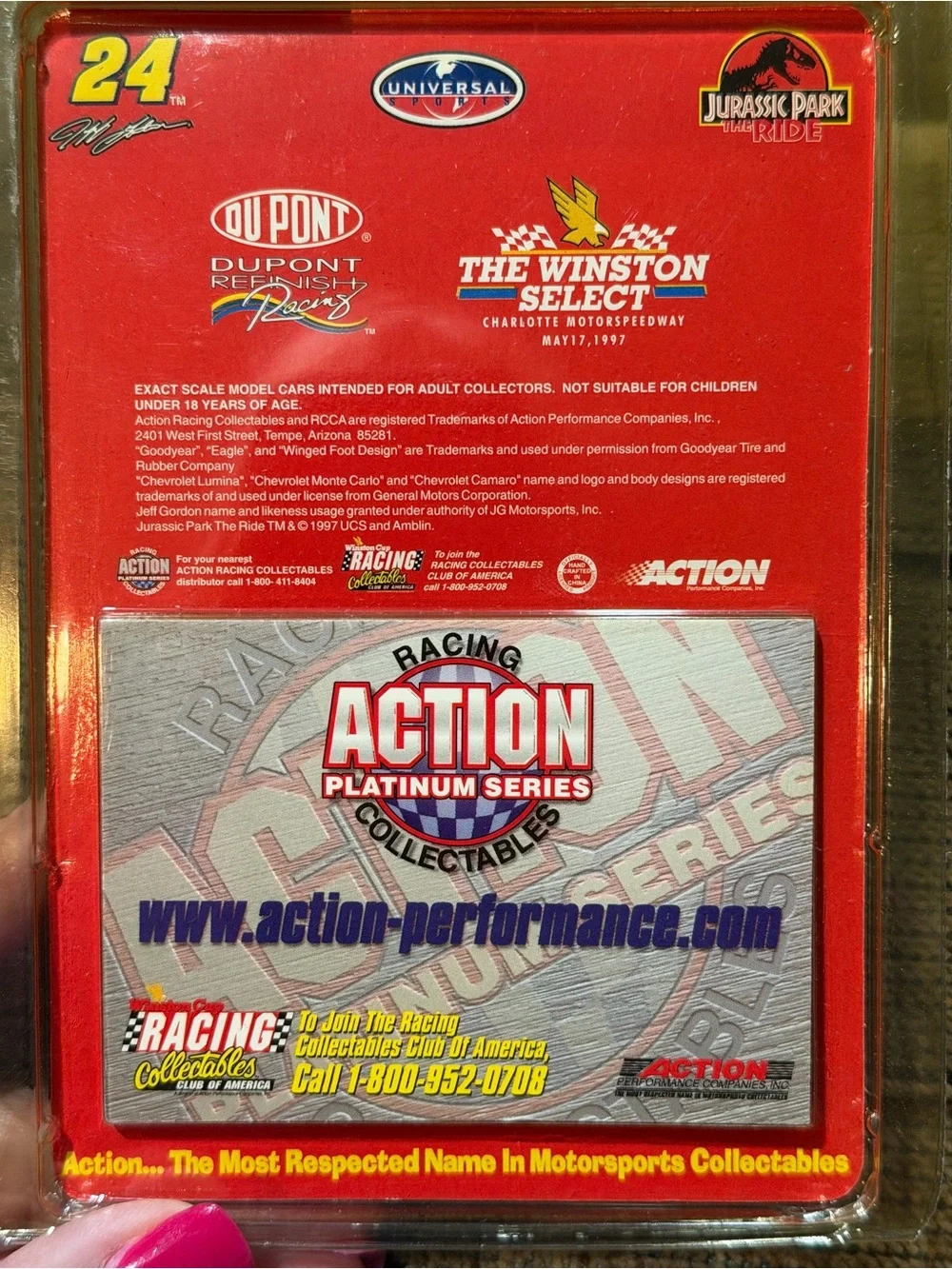 Nascar Jurassic Park The Ride Red #24 Collectible Stock Car